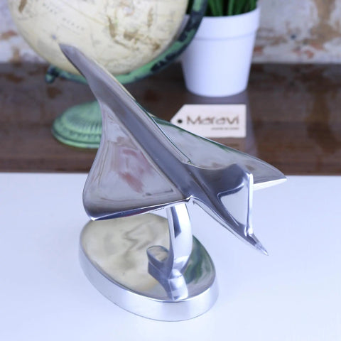 Shiny chrome-plated saran concorde plane model 31cm with sleek angular design and polished metallic finish