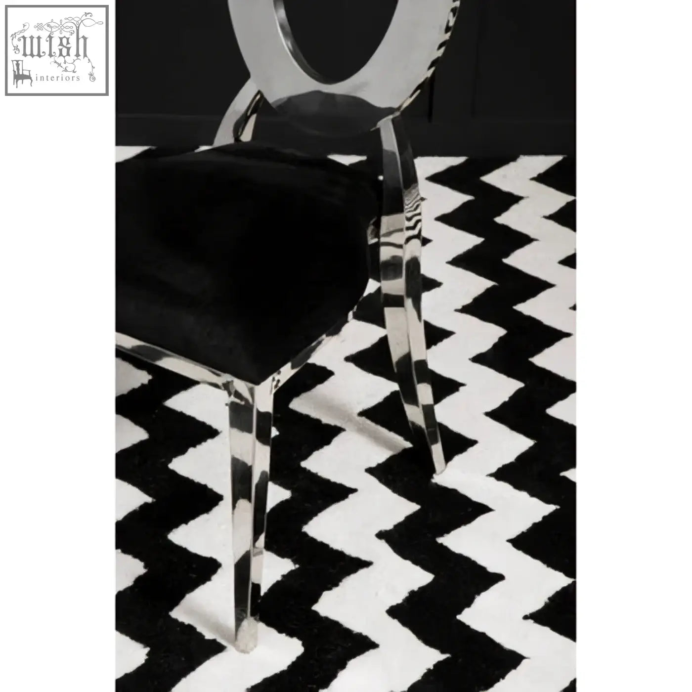 Sarita stackable silver frame dining chair with sleek chrome frame and black velvet padded seat for modern dining