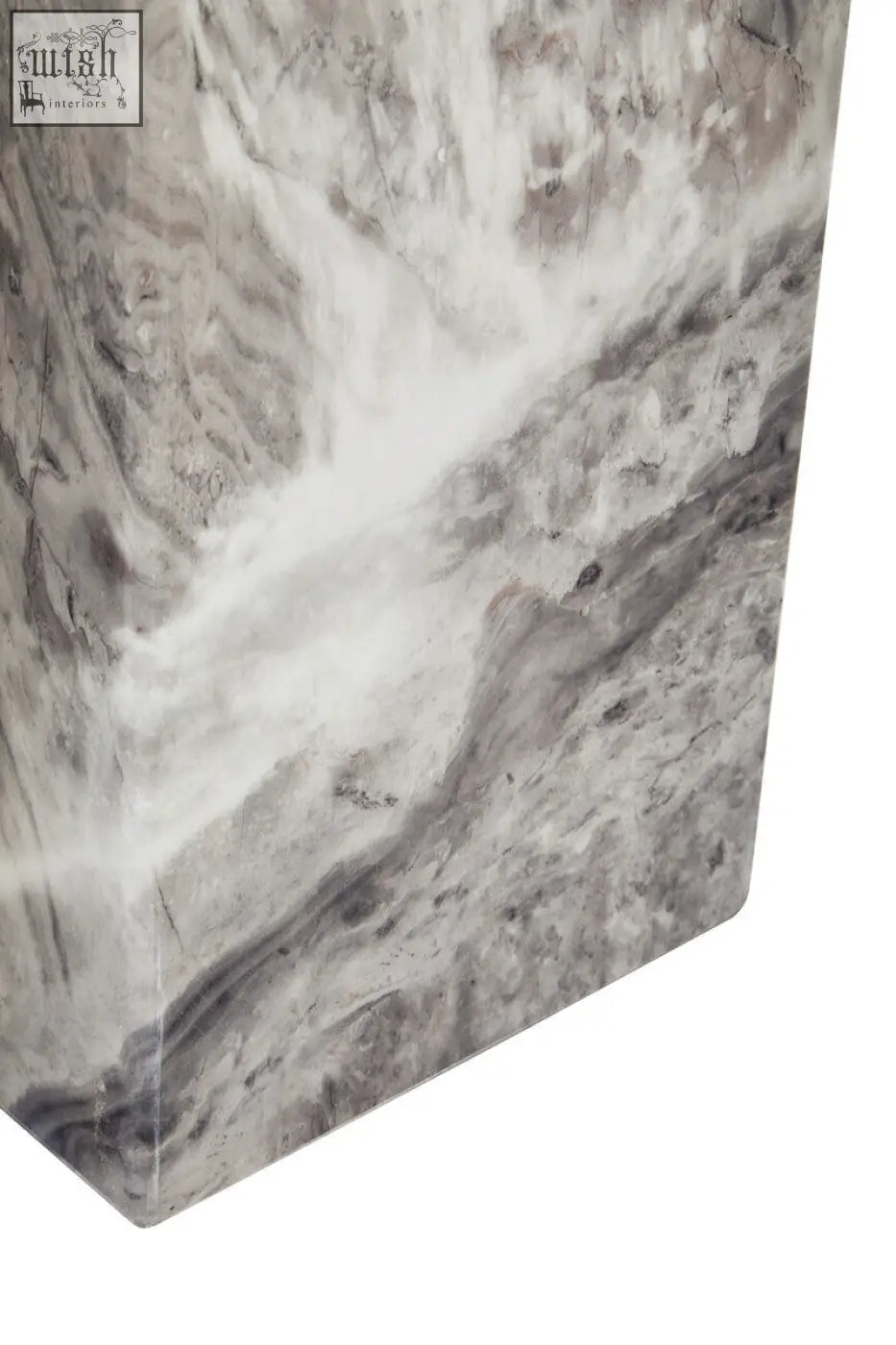 Saronno grey marble coffee table with a grey and white marble patterned rectangular pedestal base