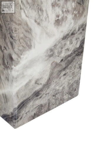 Saronno grey marble coffee table with a grey and white marble patterned rectangular pedestal base