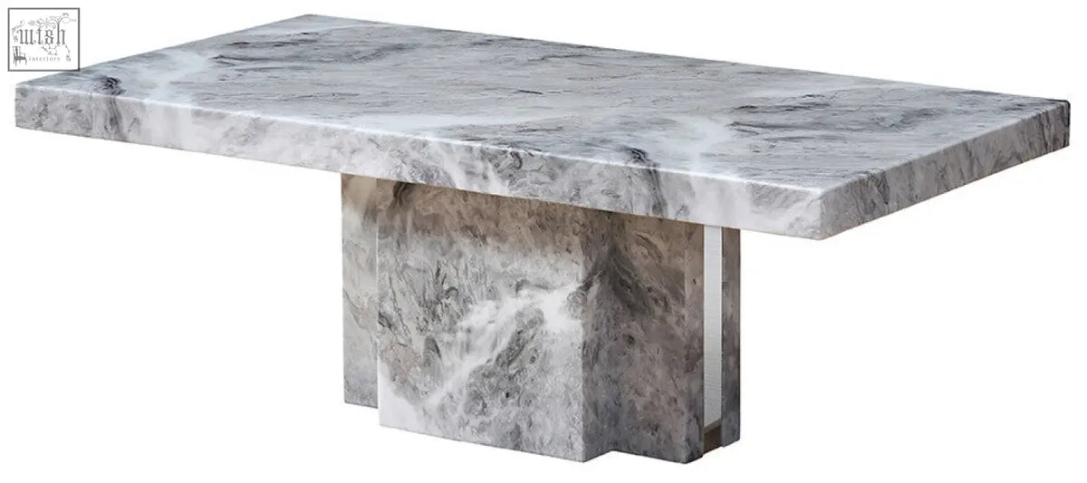 Sleek saronno grey marble coffee table with polished grey marble surface and geometric sturdy base