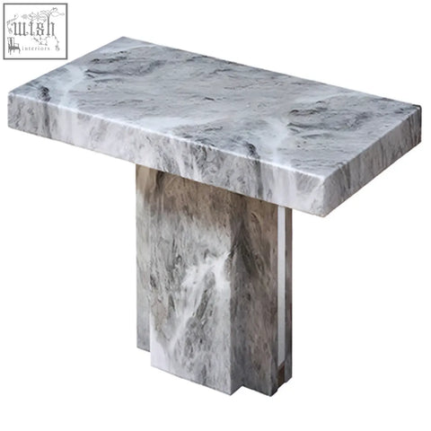 Saronno grey marble side table with sleek modern design clean lines grey marble top and stainless steel frame