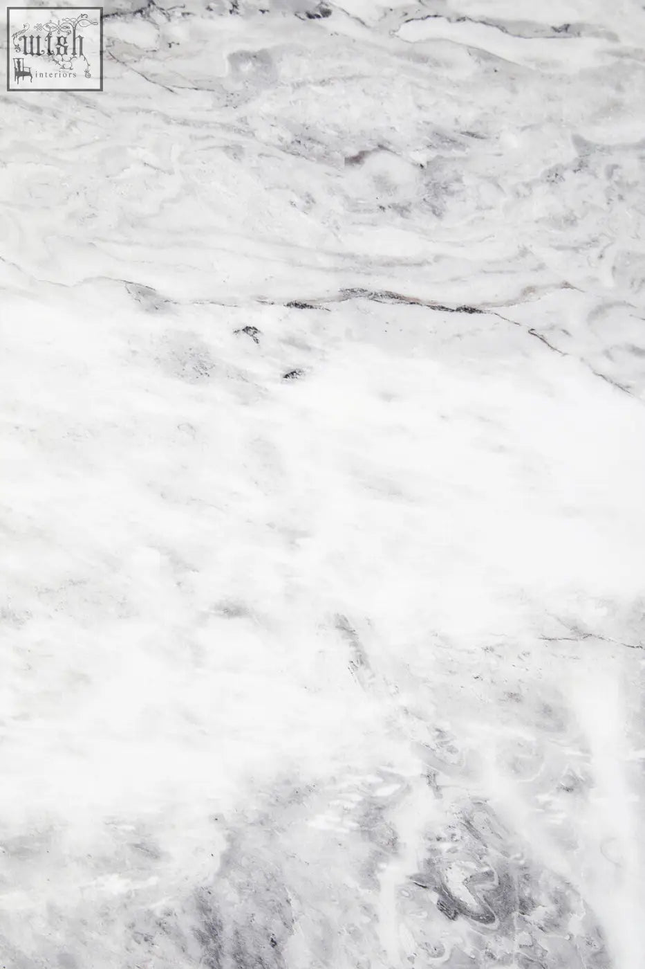 Saronno grey marble side table with white grey marble surface and swirling veining on stainless steel base