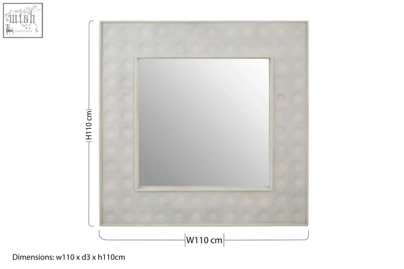 Square satara wall mirror with textured off-white frame and sleek silver border perfect for stylish wall decor