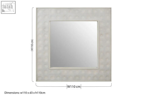 Square satara wall mirror with textured off-white frame and sleek silver border perfect for stylish wall decor