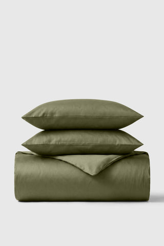 Olive green sateen duvet cover set with matching pillowcases soft smooth sateen duvet for cozy bedding