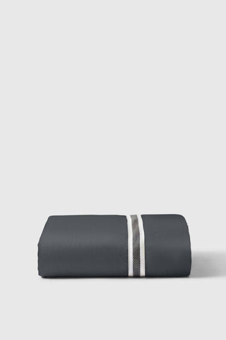 Dark gray cotton sateen fitted sheet with subtle textured stripe detail perfect for comfy bedding