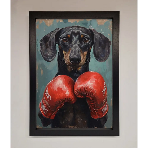 Sausage Dog Boxing Framed Print - A3 (29.7 x 42 cm) / Black - Framed Print