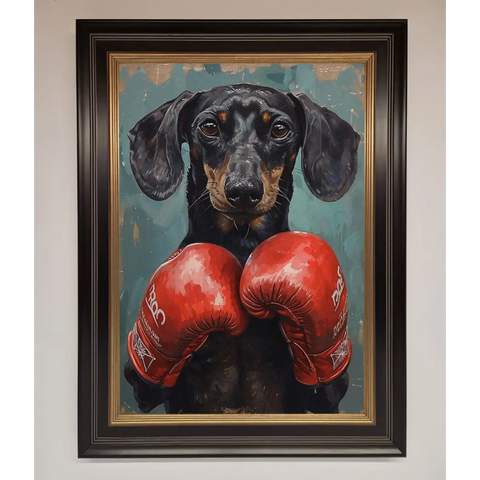 Sausage Dog Boxing Framed Print - A3 (29.7 x 42 cm) / Black Gold - Framed Print