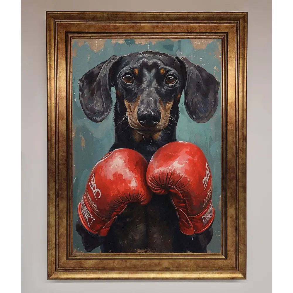 Sausage Dog Boxing Framed Print - A3 (29.7 x 42 cm) / Bronze - Framed Print