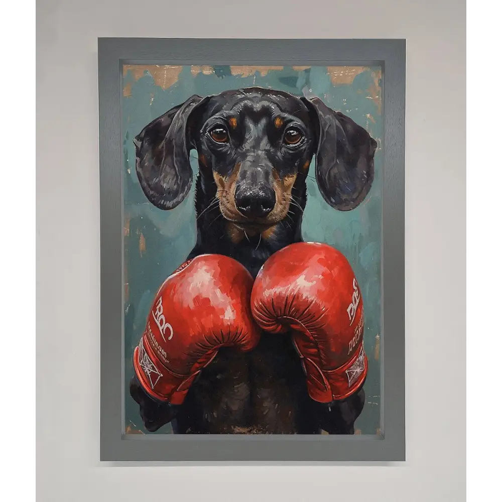 Sausage Dog Boxing Framed Print - A3 (29.7 x 42 cm) / Dark Grey - Framed Print