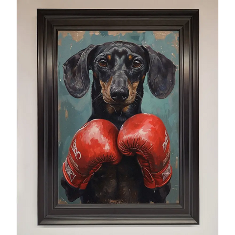 Sausage Dog Boxing Framed Print - A3 (29.7 x 42 cm) / Matt Black - Framed Print