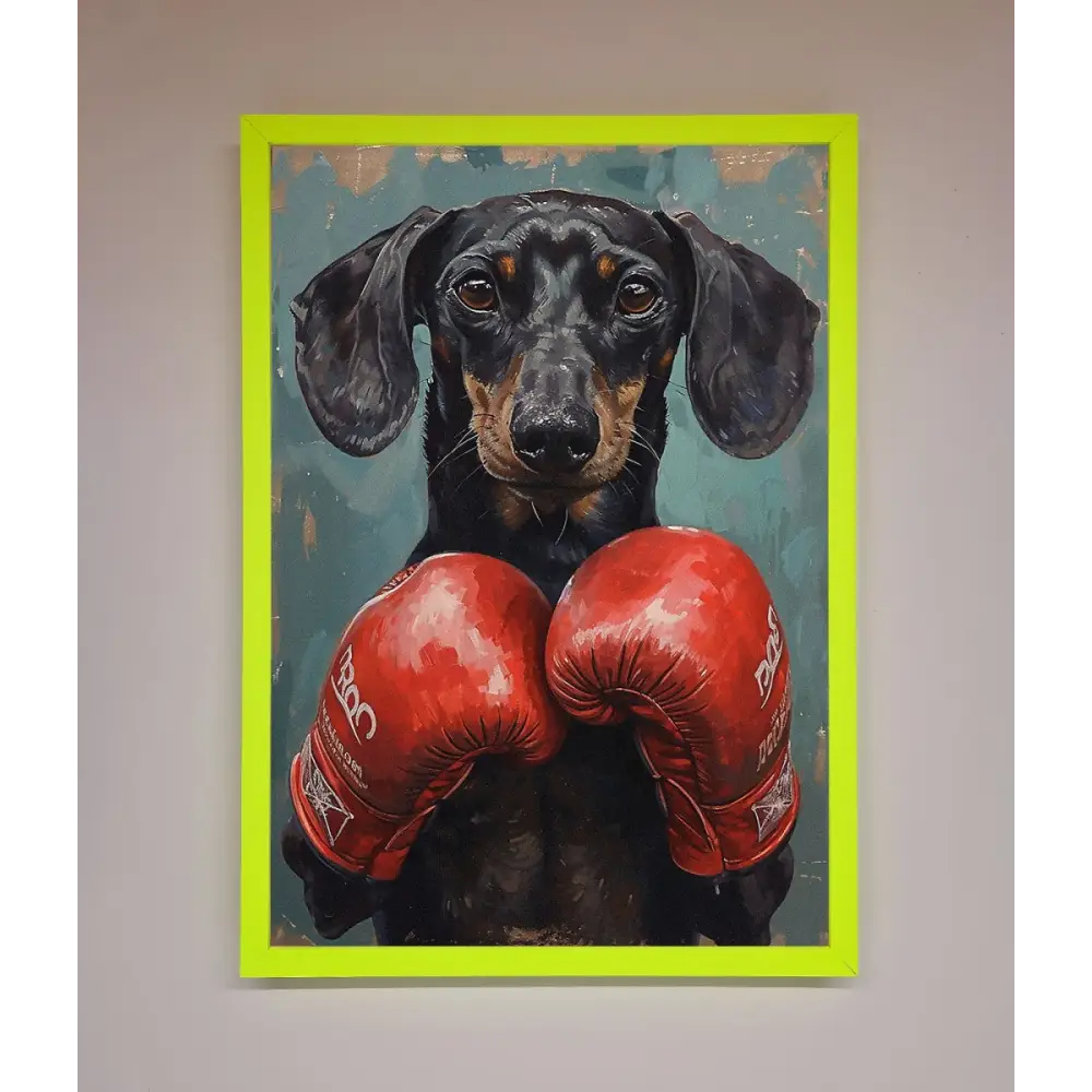 Sausage Dog Boxing Framed Print - A3 (29.7 x 42 cm) / Neon Green - Framed Print