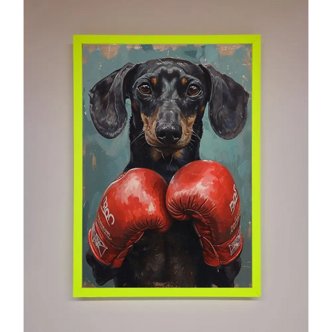 Sausage Dog Boxing Framed Print - A3 (29.7 x 42 cm) / Neon Green - Framed Print