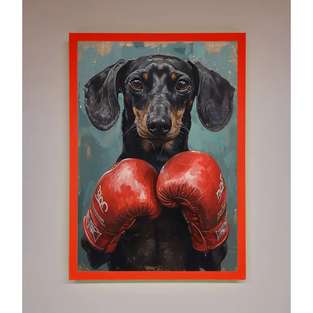 Sausage Dog Boxing Framed Print - A3 (29.7 x 42 cm) / Neon Red - Framed Print