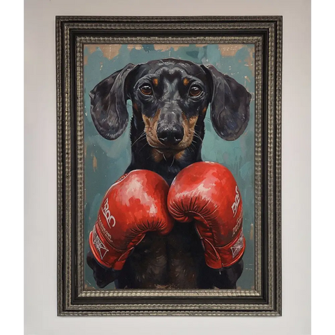 Sausage Dog Boxing Framed Print - A3 (29.7 x 42 cm) / Ornate Silver Black - Framed Print