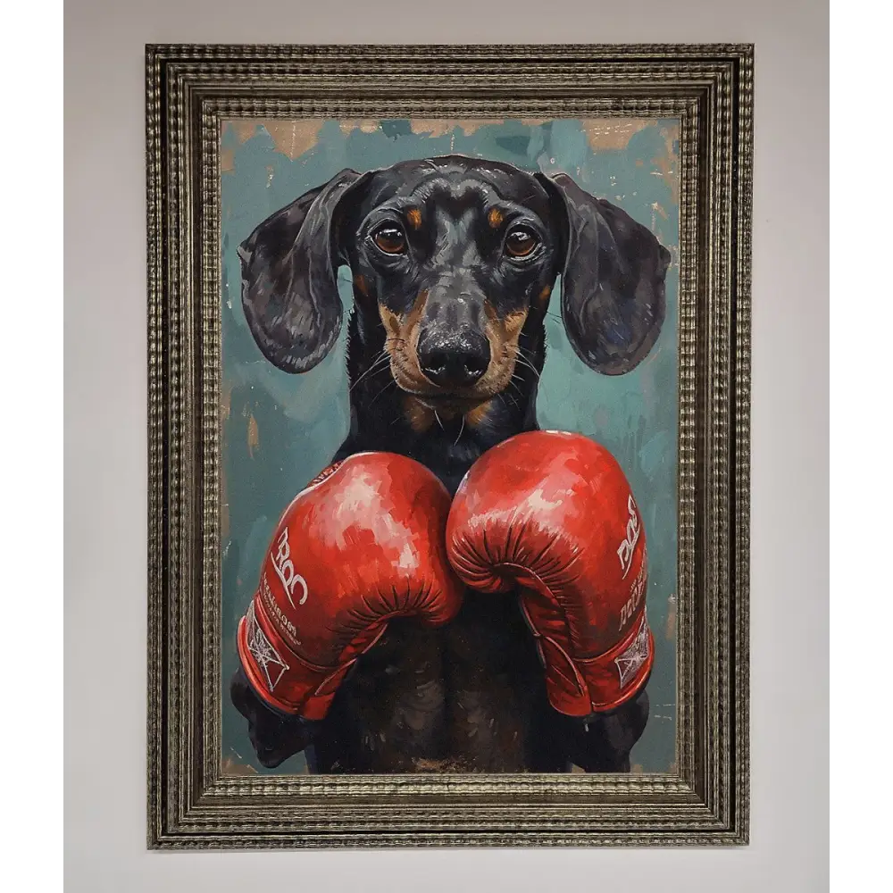 Sausage Dog Boxing Framed Print - A3 (29.7 x 42 cm) / Ornate Silver - Framed Print