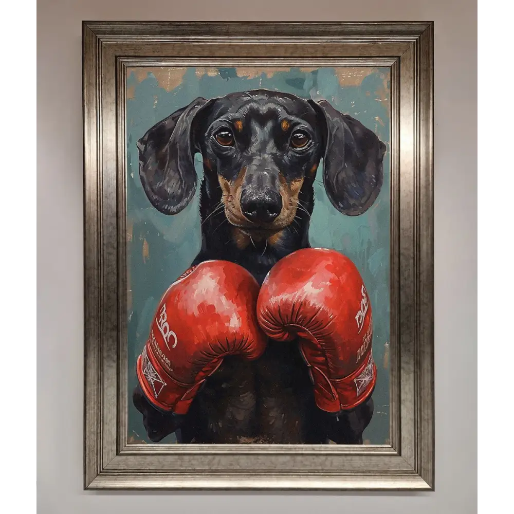 Sausage Dog Boxing Framed Print - A3 (29.7 x 42 cm) / Silver - Framed Print