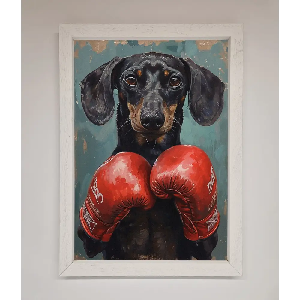 Sausage Dog Boxing Framed Print - A3 (29.7 x 42 cm) / White - Framed Print
