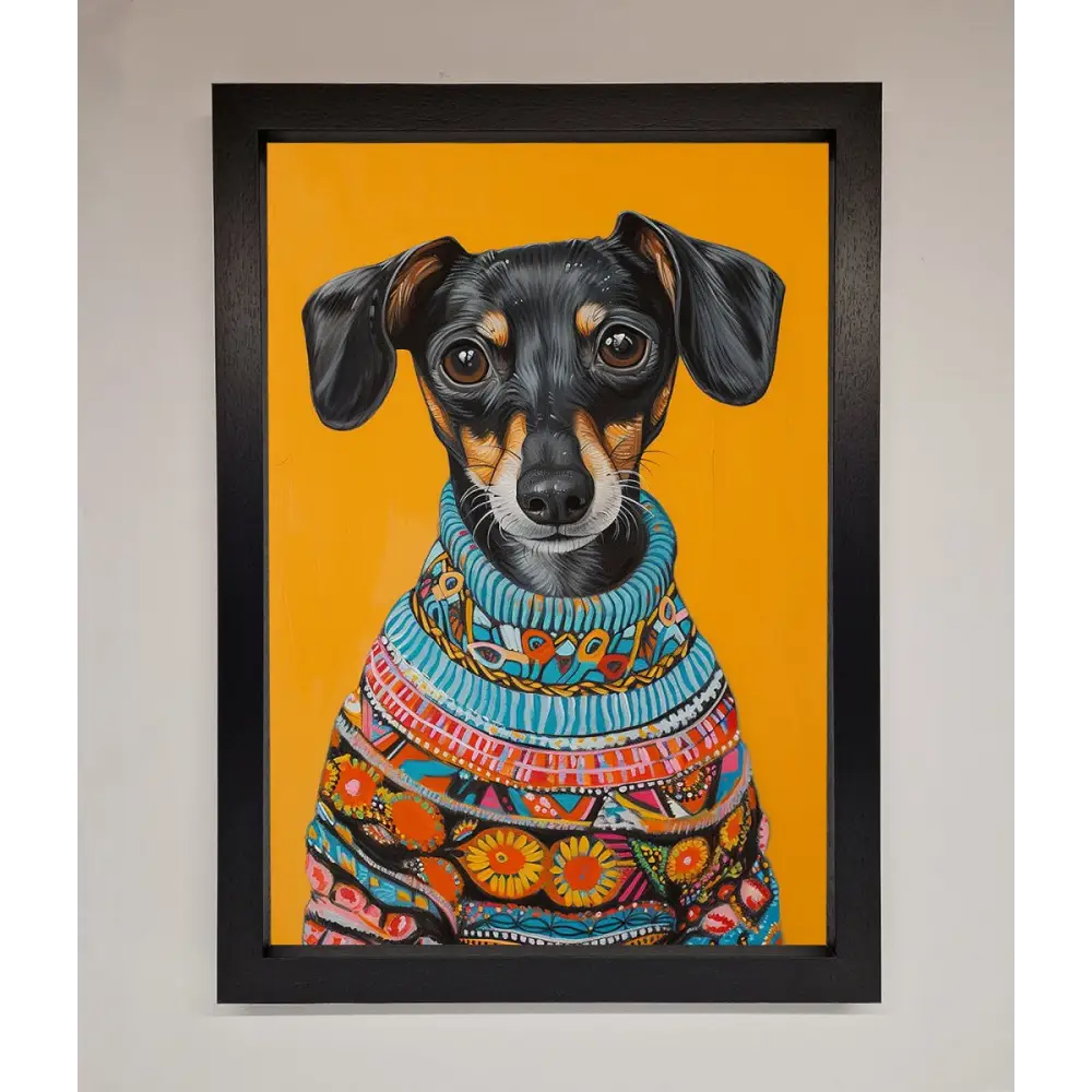 Sausage Dog In A Sweater Framed Print - A3 (29.7 x 42 cm) / Black - Framed Print