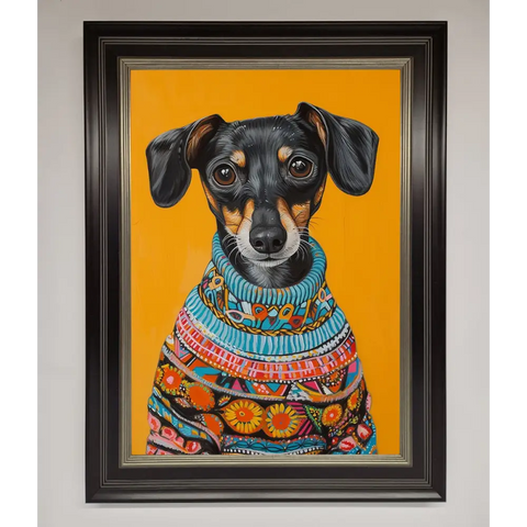 Sausage Dog In A Sweater Framed Print - A3 (29.7 x 42 cm) / Black Silver - Framed Print