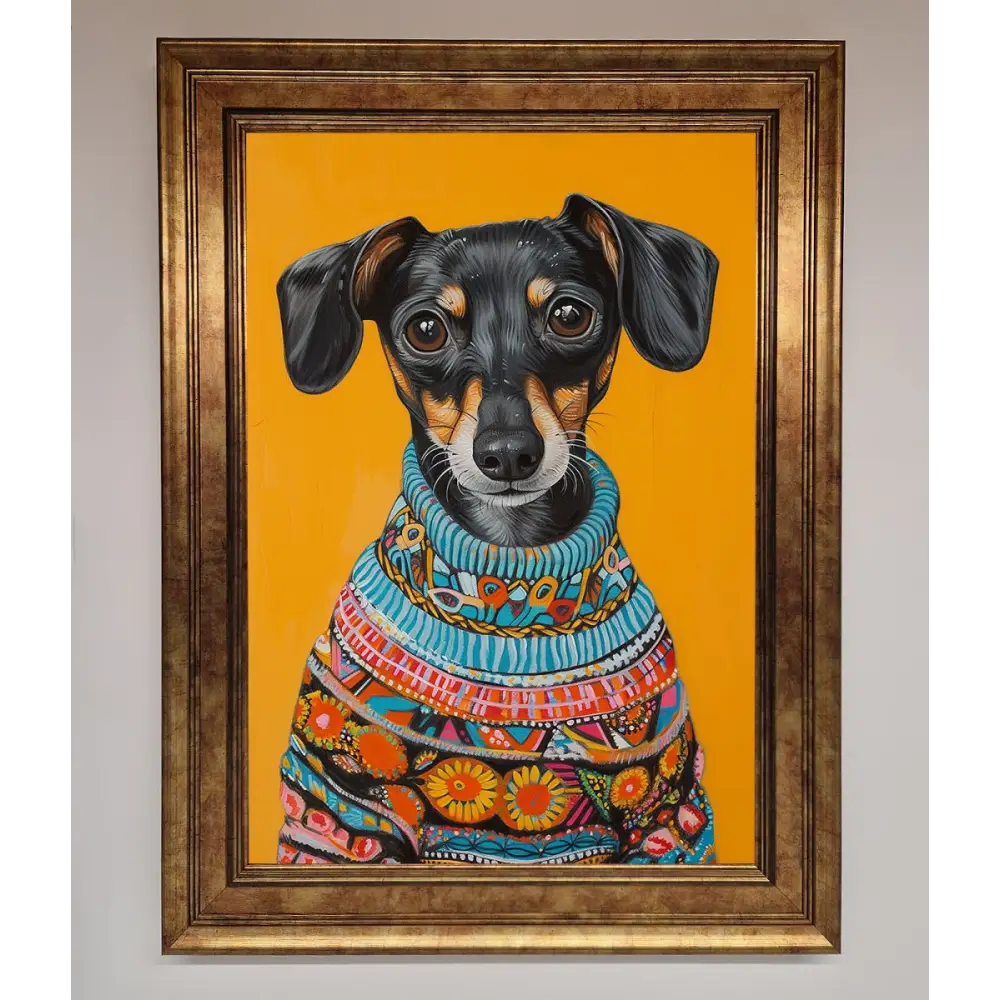 Sausage Dog In A Sweater Framed Print - A3 (29.7 x 42 cm) / Bronze - Framed Print