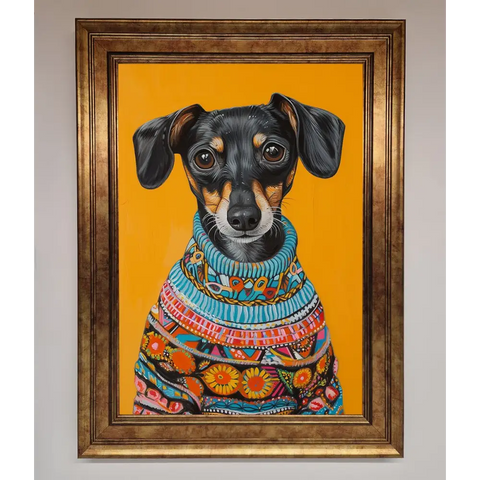 Sausage Dog In A Sweater Framed Print - A3 (29.7 x 42 cm) / Bronze - Framed Print