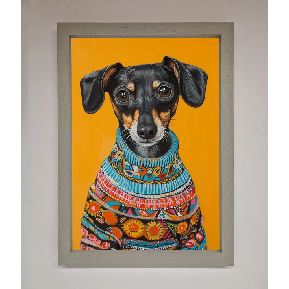 Sausage Dog In A Sweater Framed Print - A3 (29.7 x 42 cm) / Grey - Framed Print