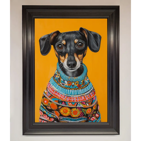 Sausage Dog In A Sweater Framed Print - A3 (29.7 x 42 cm) / Matt Black - Framed Print