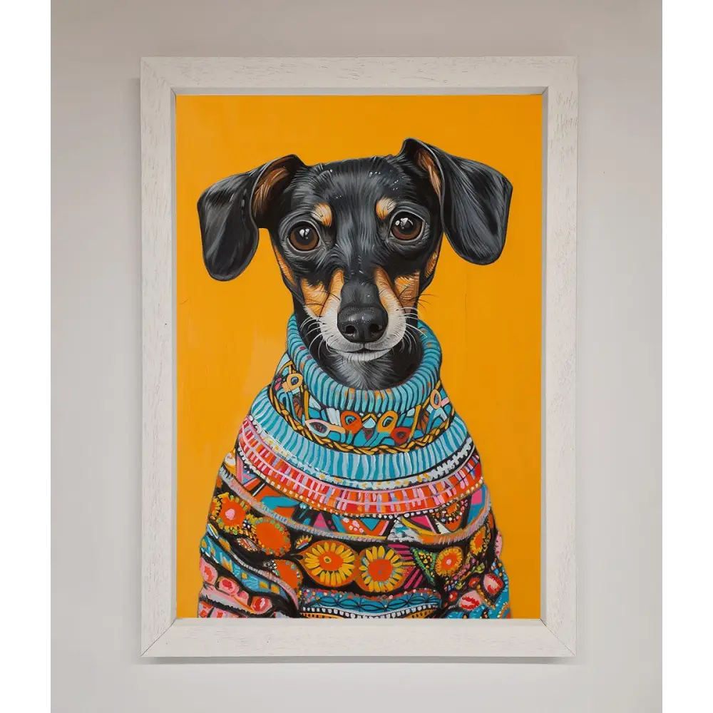 Sausage Dog In A Sweater Framed Print - A3 (29.7 x 42 cm) / White - Framed Print