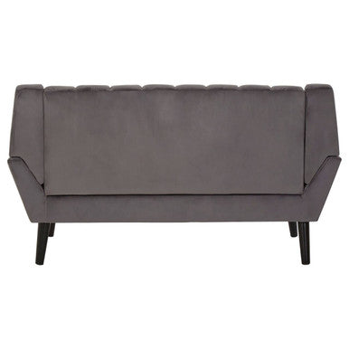 Savina 2-seat grey sofa in grey velvet with tufted back and black legs perfect for modern living rooms