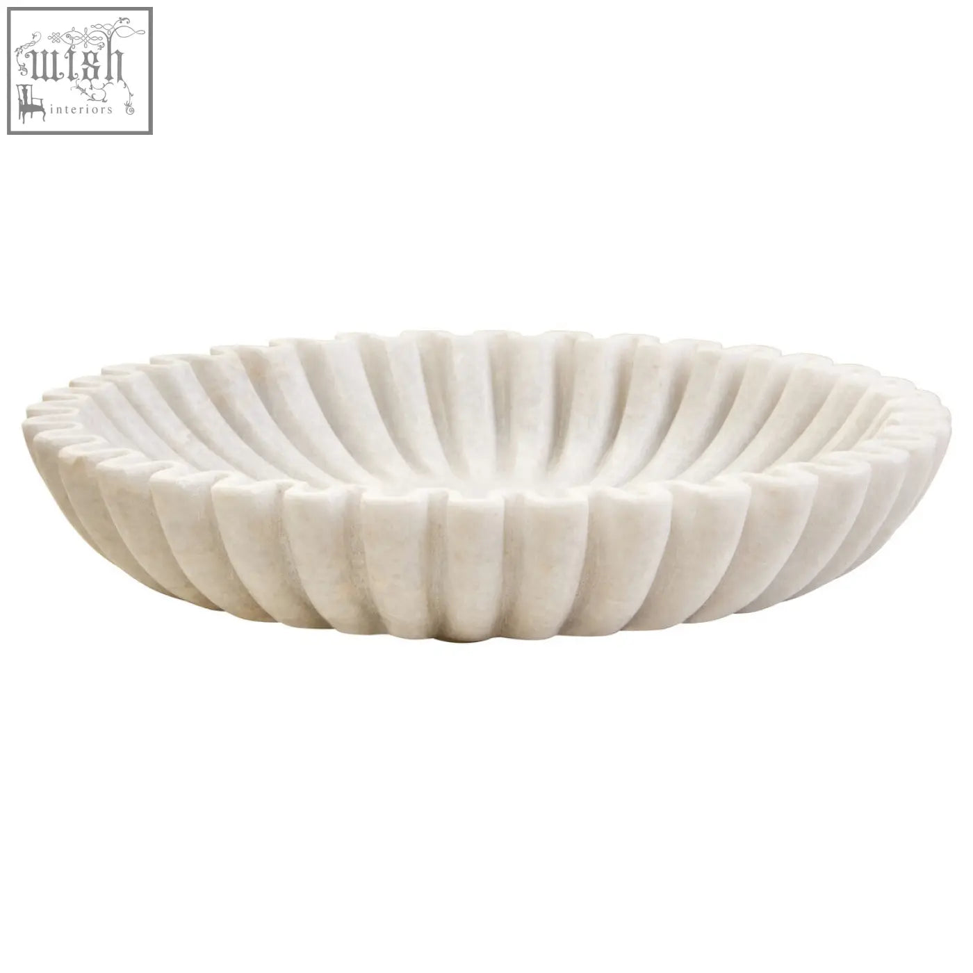 White marble bowl savio large with fluted petal rim and smooth interior in white marble material