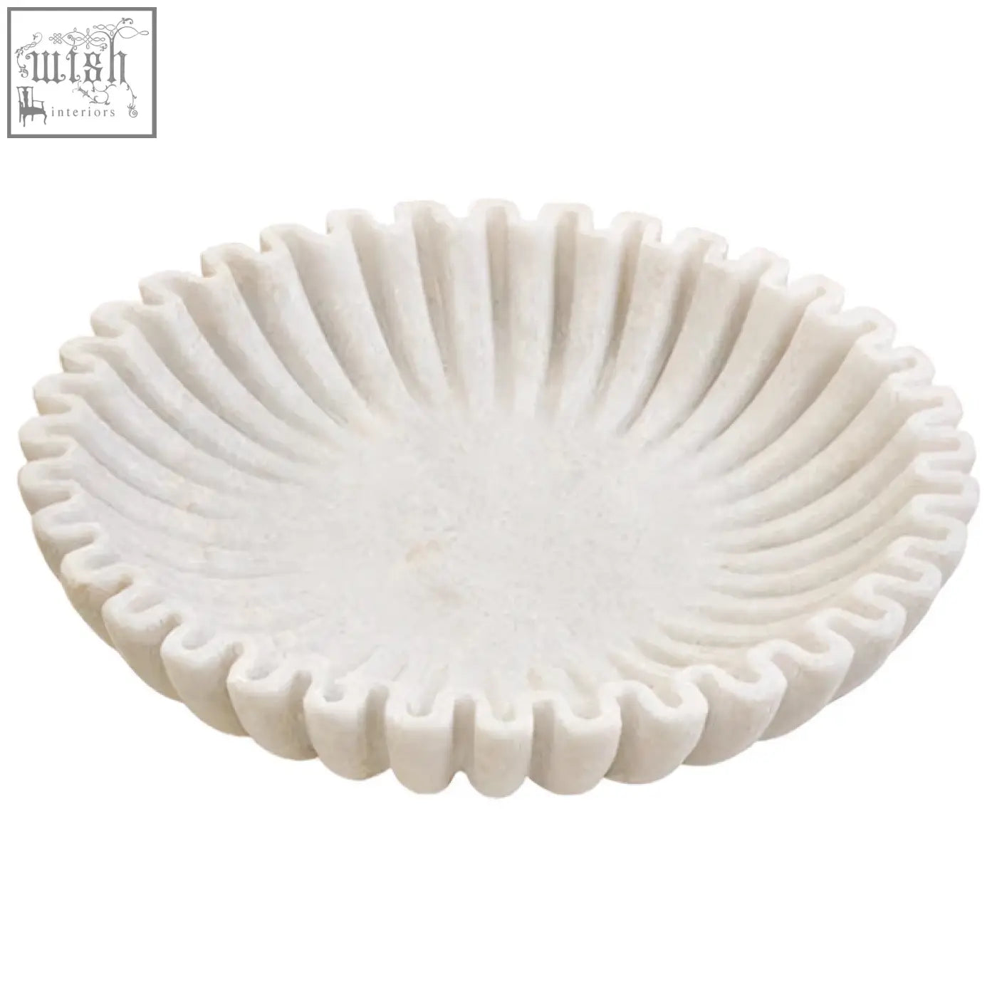 White marble bowl with fluted petal-like rim and smooth textured center perfect for serving or decor