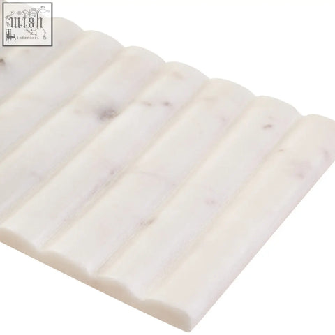 Savio rectangular white fluted marble box made of white marble with subtle grey veining and a sleek ribbed design