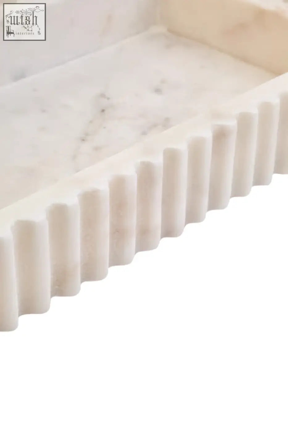 Savio rectangular white marble tray with a subtle veining pattern and decorative fluted edge perfect as a fluted marble tray