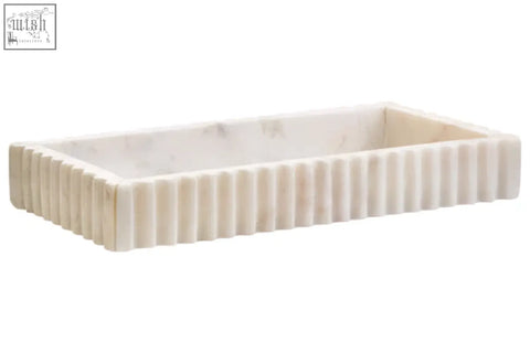 White marble rectangular marble tray with vertical ridged edges savio fluted marble tray