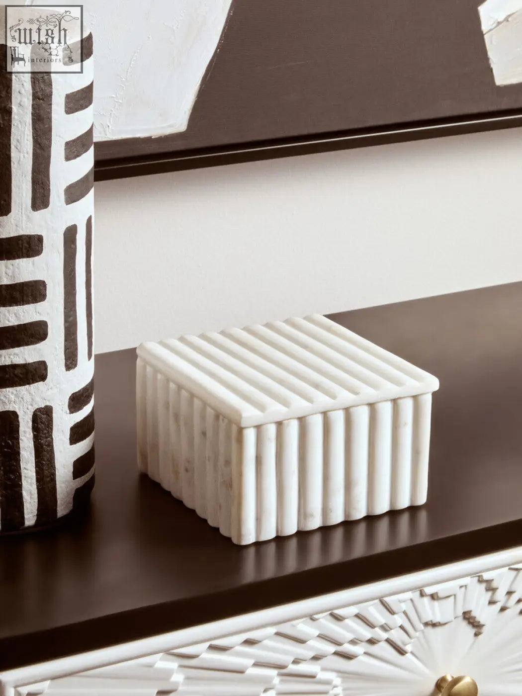 White marble rectangular fluted marble box with vertical ribbed texture savio square marble box