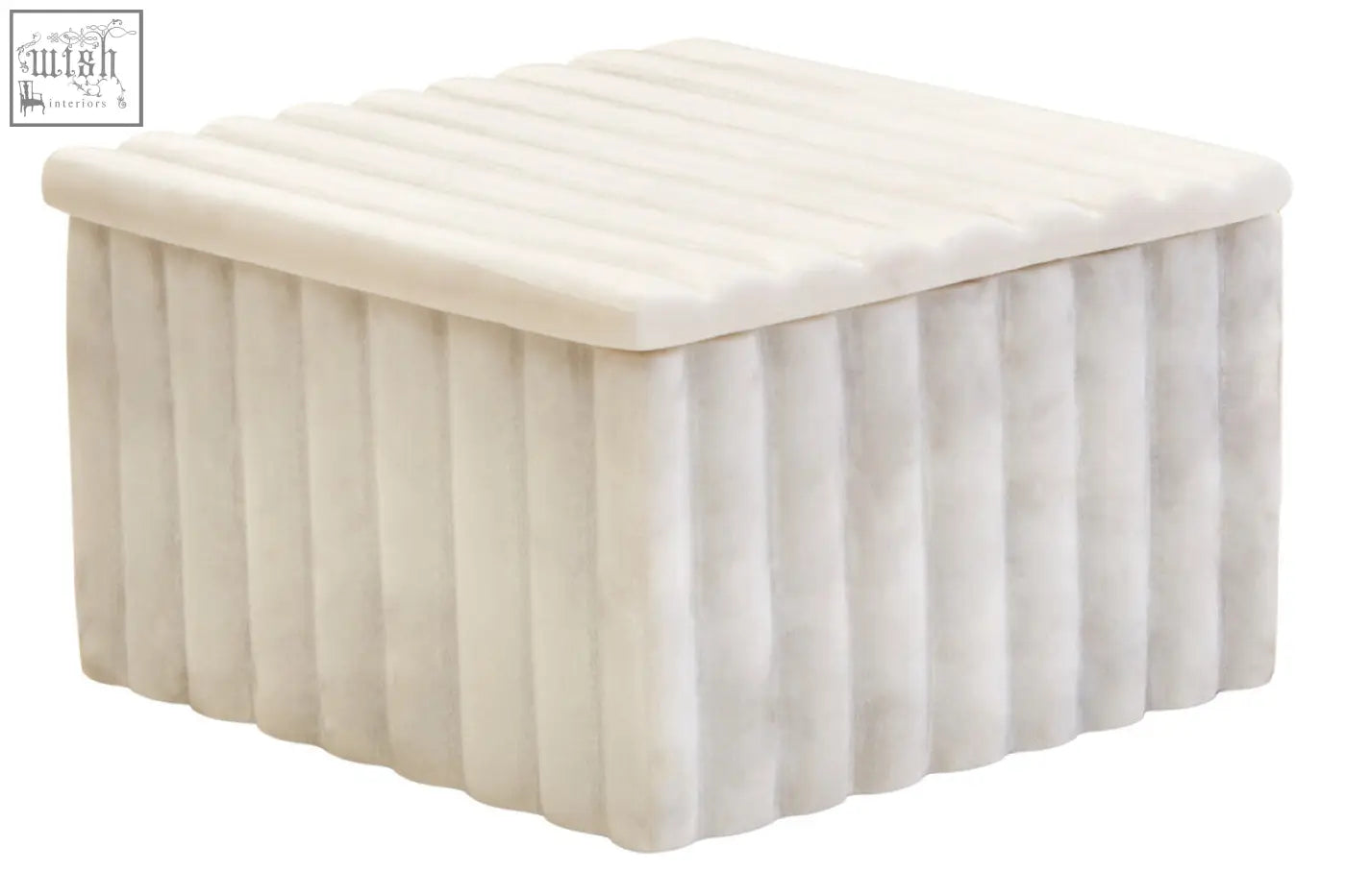 White marble fluted marble box with ribbed texture and matching lid for stylish storage and decor