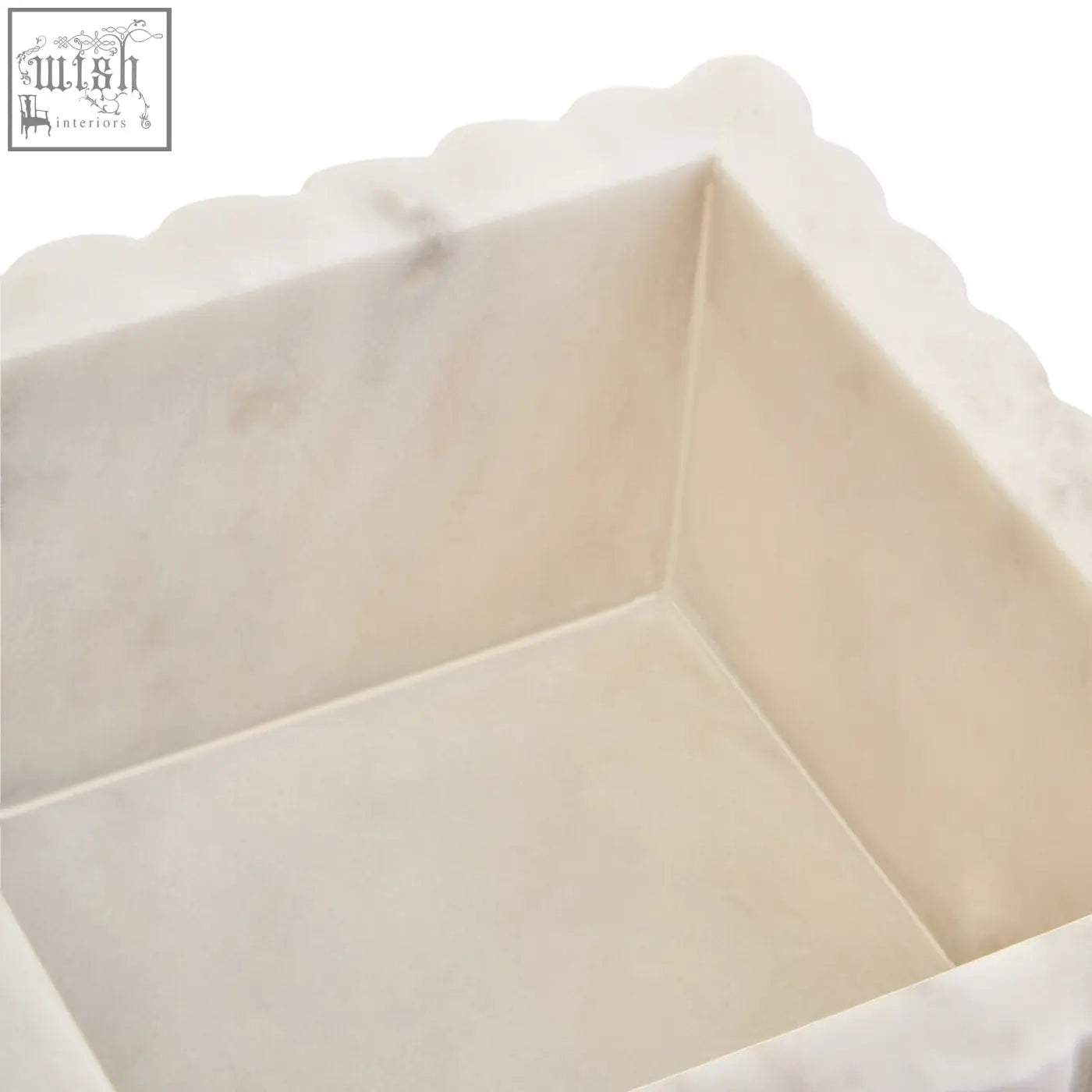 Off-white square fluted marble box with scalloped edge perfect as a stylish marble box or tray