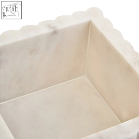 Off-white square fluted marble box with scalloped edge perfect as a stylish marble box or tray