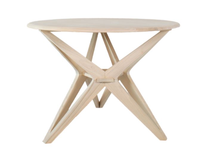 Scandi dining table round with a minimalist light wood finish hand made x shaped base perfect for small spaces