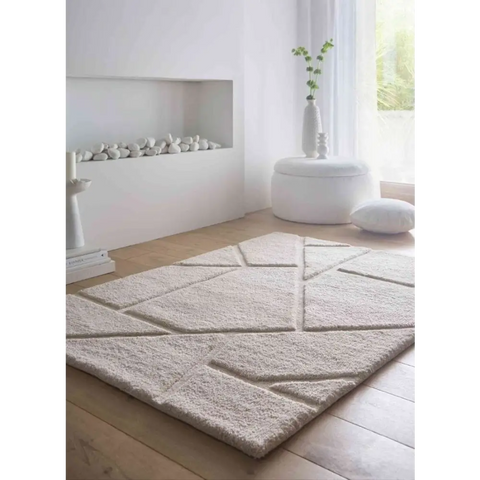 Scandinavian Deep Pile Rug – Cream and Brown - Rugs