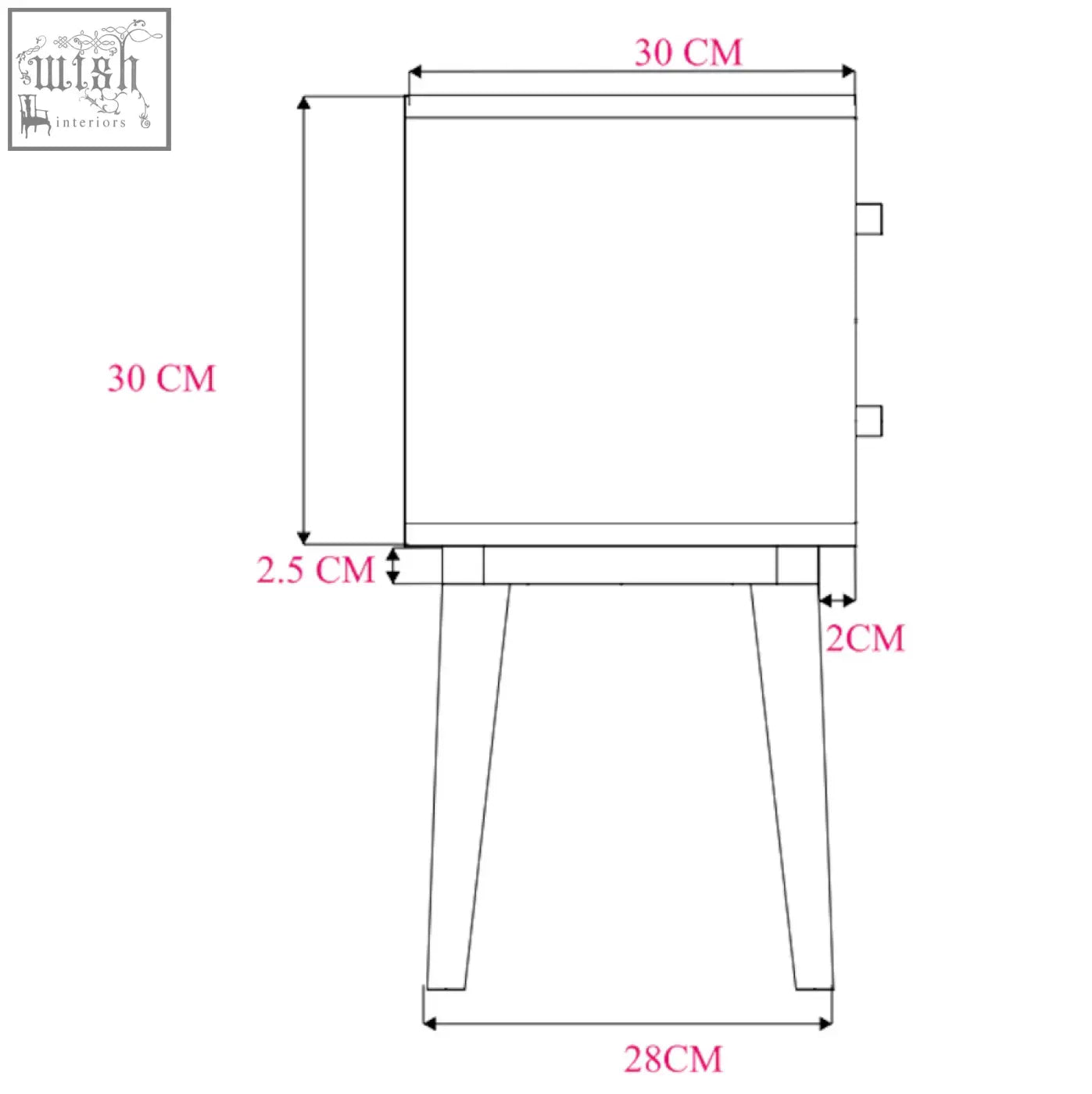 Minimalist white rectangular scandinavian light walnut logan narrow bedside table with tapered legs and modern design