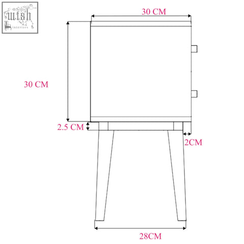 Minimalist white rectangular scandinavian light walnut logan narrow bedside table with tapered legs and modern design