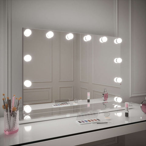 Scarlett large hollywood mirror 100x70cm with sleek frameless design and circular led lights for bright makeup lighting