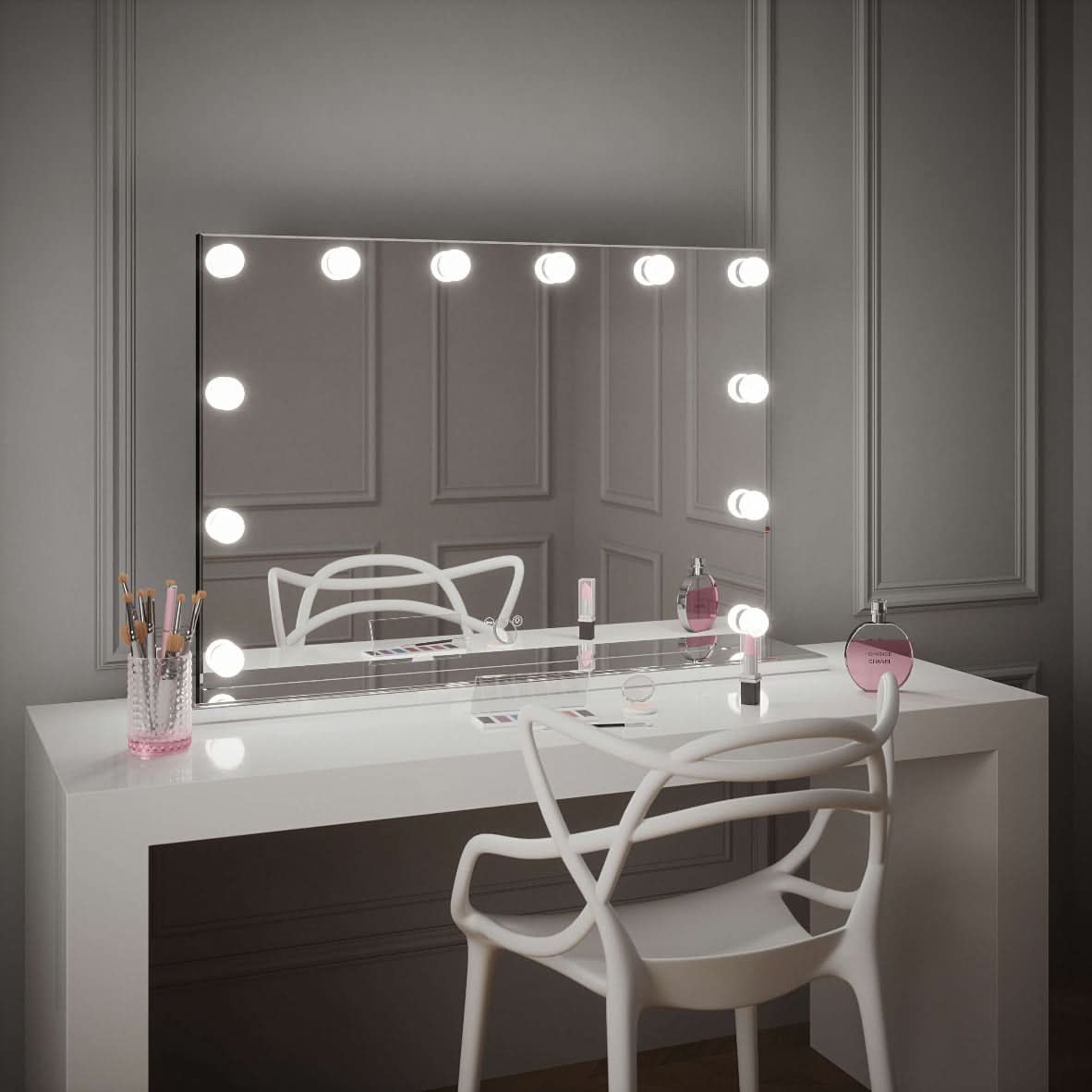 Scarlett large hollywood mirror 100x70cm with sleek rectangular frame and circular led lights perfect for makeup stations