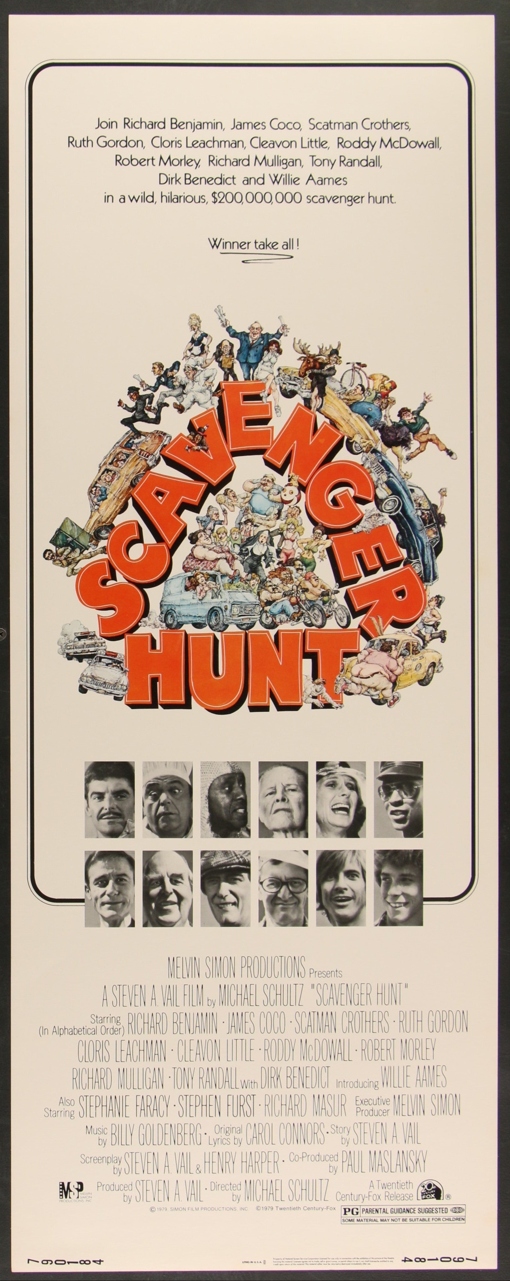 Scavenger hunt 1979 original us insert movie poster with bold orange lettering and chaotic character illustration