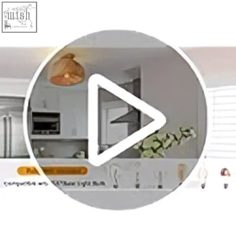 Schindora bamboo ceiling light with a gray circular play button icon on the flush mount rattan light fixture design