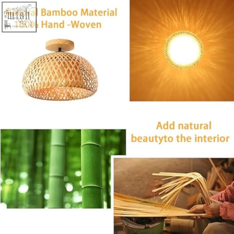 Schindora bamboo ceiling light with handwoven rattan lattice design and warm glow perfect for flush mount light fixtures