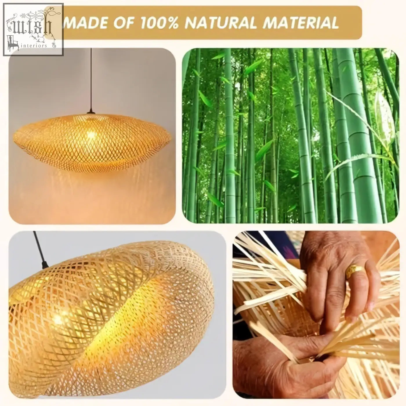 Golden woven bamboo pendant lighting with natural straw hat texture perfect for dining room hanging lights